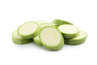 Photo of Slices of fresh zucchini isolated on white