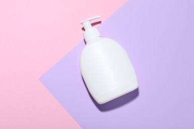 Photo of Cosmetic product on color background, top view. Mockup for design