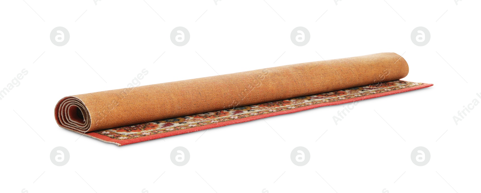 Soft red carpet with pattern isolated on white. Used stuff Photo of Soft red carpet with pattern isolated on white. Used stuff