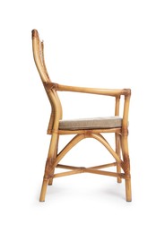 Photo of One stylish wicker chair isolated on white. Used stuff