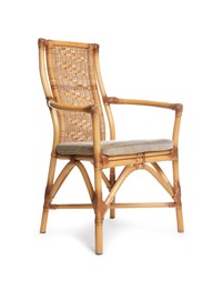 Photo of One stylish wicker chair isolated on white. Used stuff