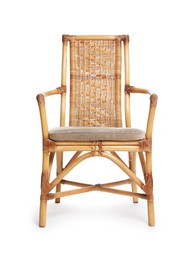 Photo of One stylish wicker chair isolated on white. Used stuff