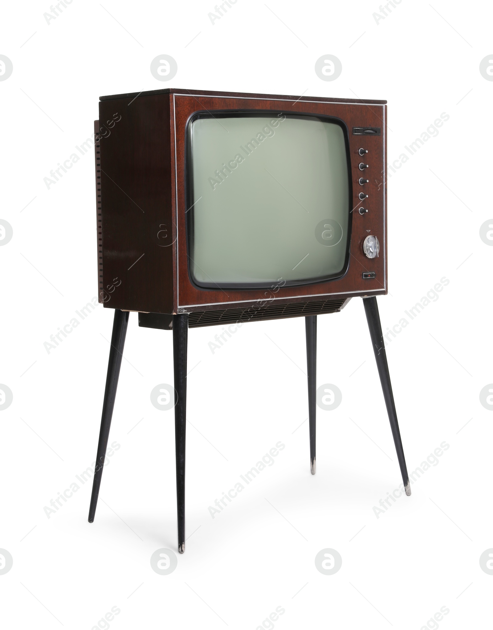 One retro TV isolated on white. Used stuff Photo of One retro TV isolated on white. Used stuff
