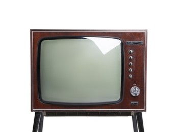 Photo of One retro TV isolated on white. Used stuff