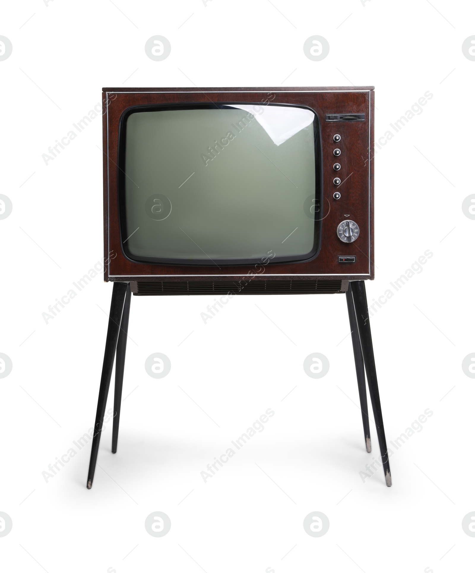One retro TV isolated on white. Used stuff Photo of One retro TV isolated on white. Used stuff