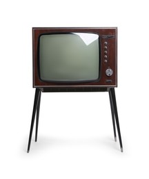 Photo of One retro TV isolated on white. Used stuff
