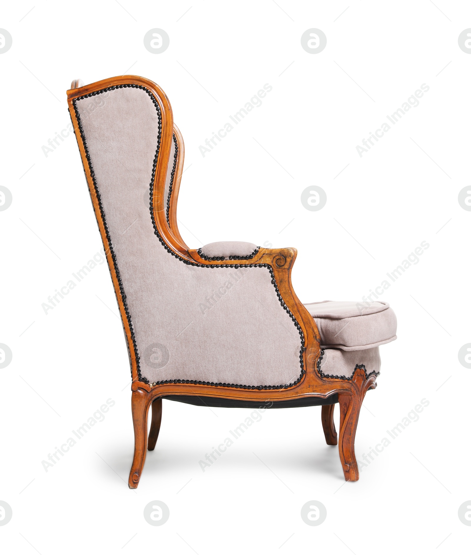 One stylish armchair isolated on white. Used stuff Photo of One stylish armchair isolated on white. Used stuff