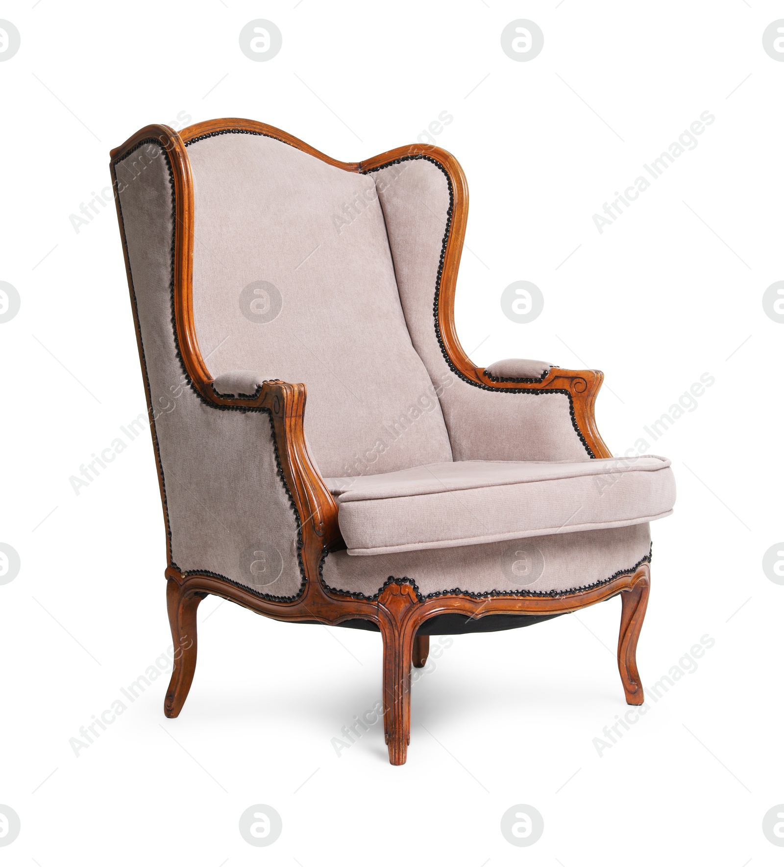 One stylish armchair isolated on white. Used stuff Photo of One stylish armchair isolated on white. Used stuff