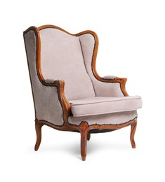 Photo of One stylish armchair isolated on white. Used stuff
