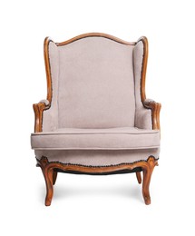 Photo of One stylish armchair isolated on white. Used stuff