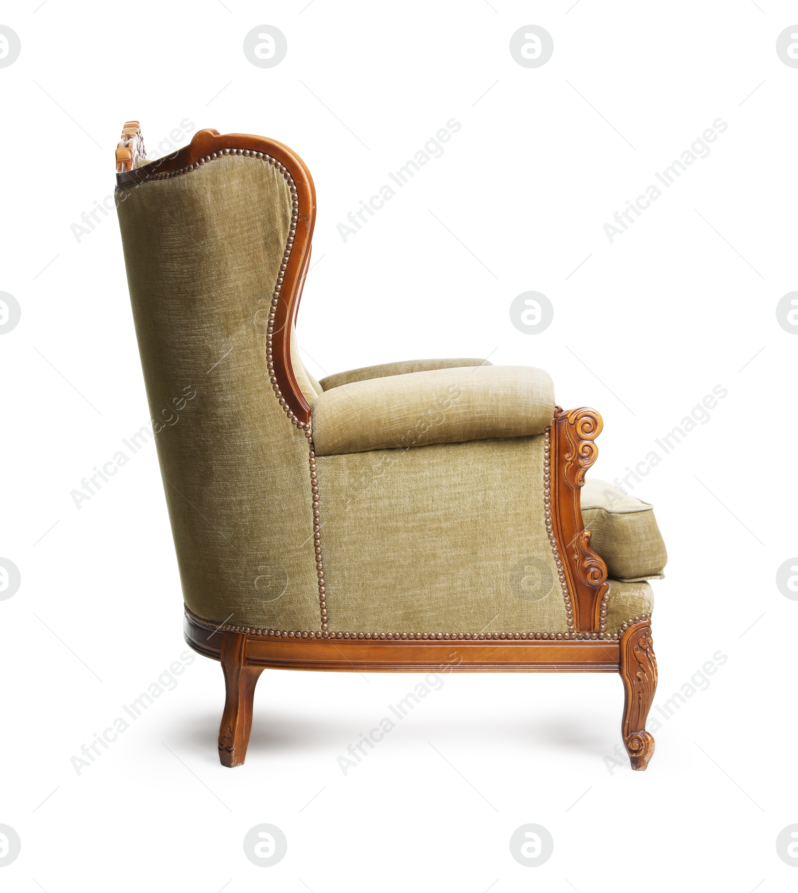 One stylish sofa isolated on white. Used stuff Photo of One stylish sofa isolated on white. Used stuff