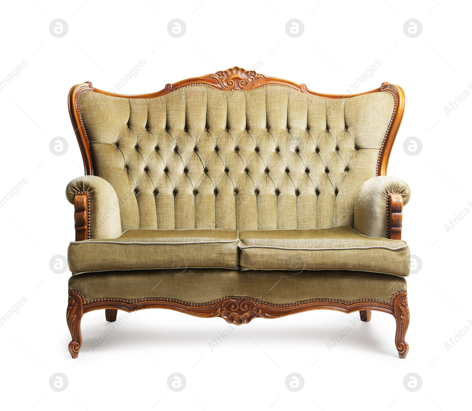 One stylish sofa isolated on white. Used stuff Photo of One stylish sofa isolated on white. Used stuff