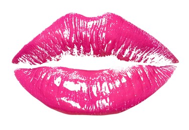 Image of Bright lipstick kiss mark on white background