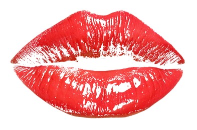 Image of Red lipstick kiss mark on white background