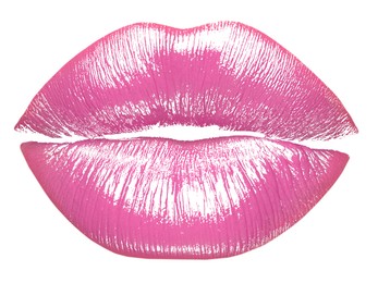 Image of Pink lipstick kiss mark on white background