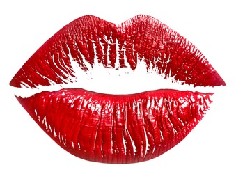 Image of Red lipstick kiss mark on white background