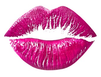 Image of Bright lipstick kiss mark on white background