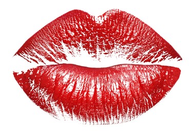 Image of Red lipstick kiss mark on white background