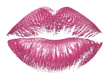 Image of Bright lipstick kiss mark on white background