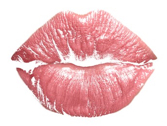 Image of Bright lipstick kiss mark on white background