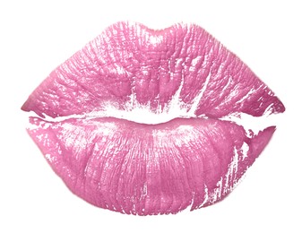 Image of Pink lipstick kiss mark on white background