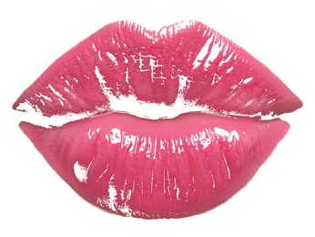 Image of Pink lipstick kiss mark on white background