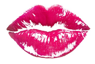 Image of Bright lipstick kiss mark on white background