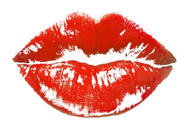 Image of Red lipstick kiss mark on white background
