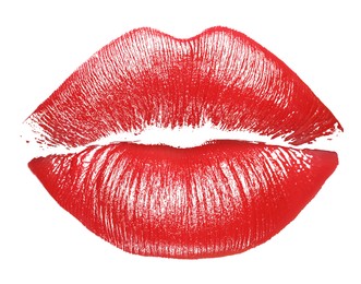 Image of Red lipstick kiss mark on white background