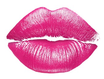 Image of Bright lipstick kiss mark on white background