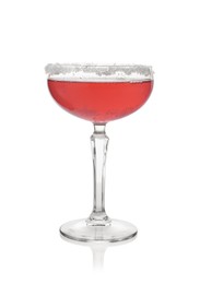 Photo of Martini cocktail with sugar in glass on white background