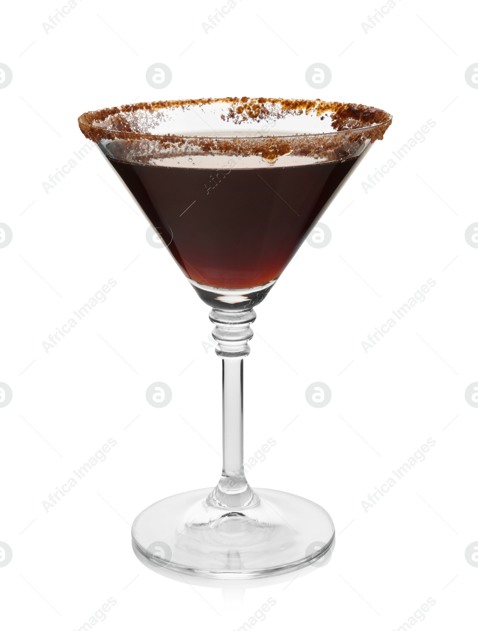 Martini cocktail with sugar in glass on white background Photo of Martini cocktail with sugar in glass on white background