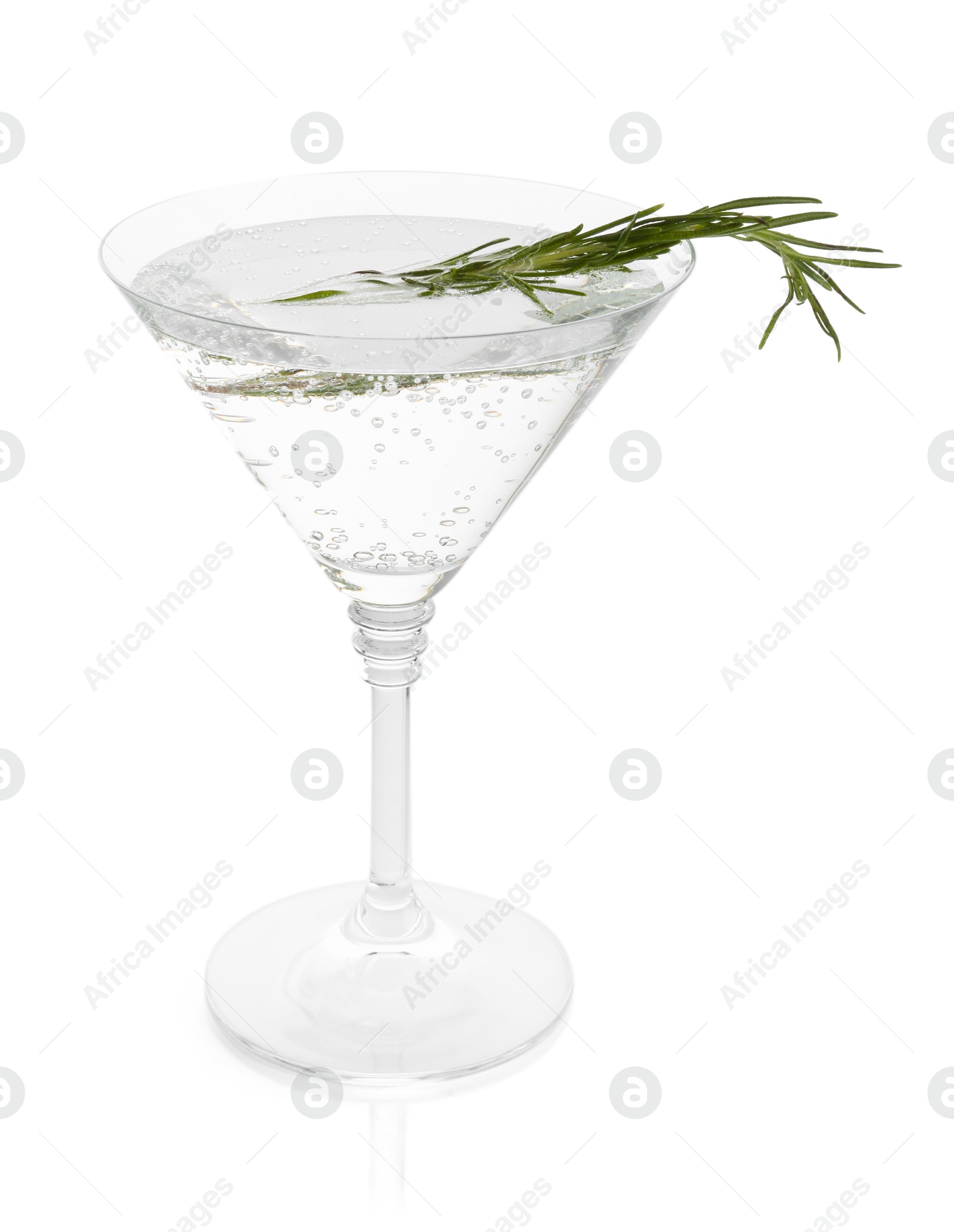 Martini cocktail with rosemary in glass on white background Photo of Martini cocktail with rosemary in glass on white background