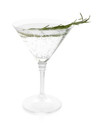 Photo of Martini cocktail with rosemary in glass on white background