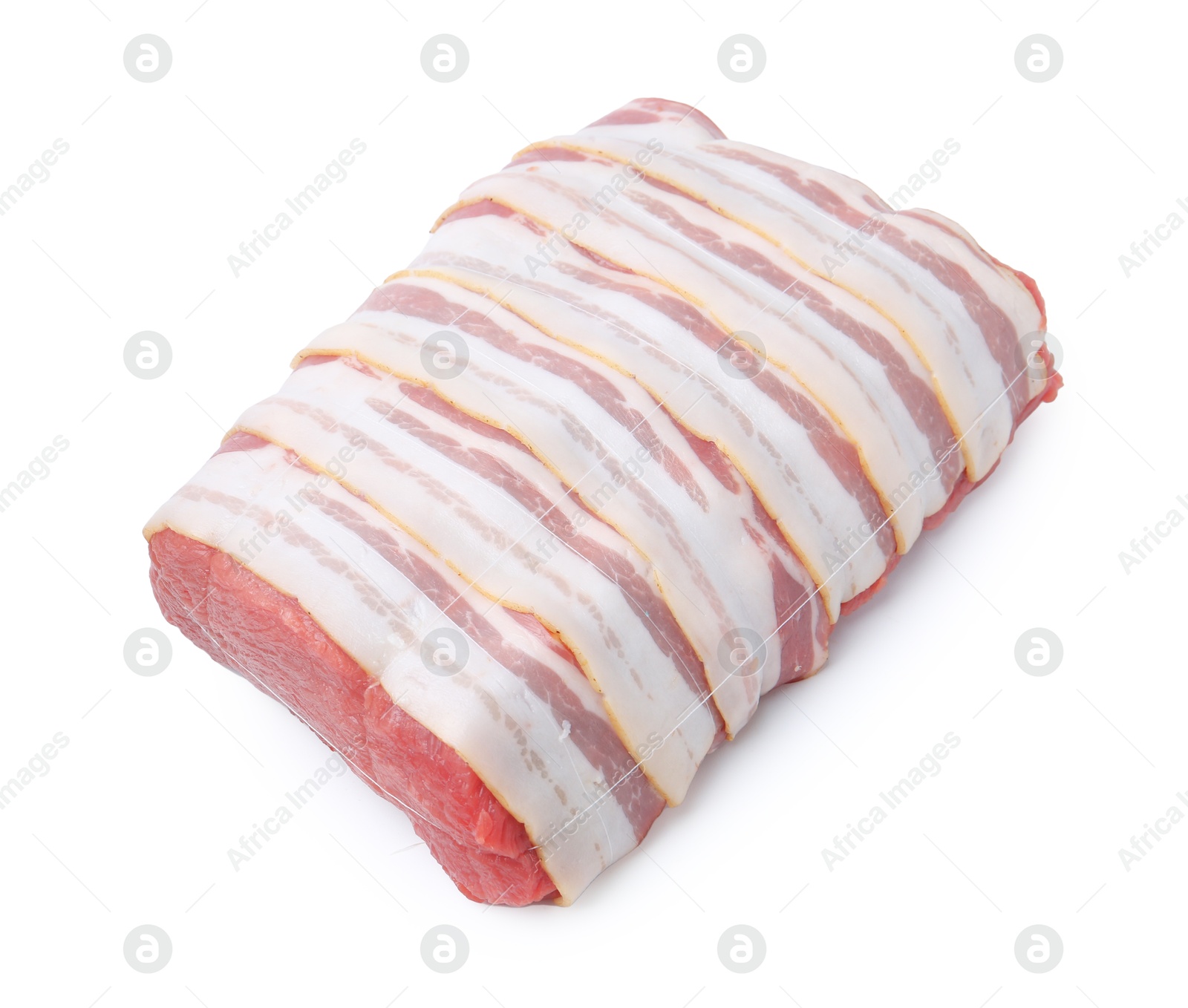 Piece of raw beef meat isolated on white, above view Photo of Piece of raw beef meat isolated on white, above view