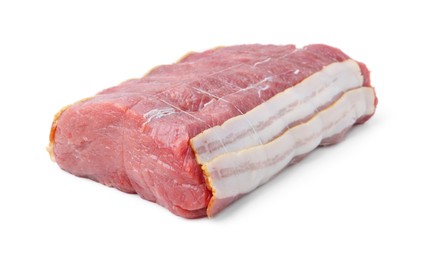 Photo of Piece of raw beef meat isolated on white