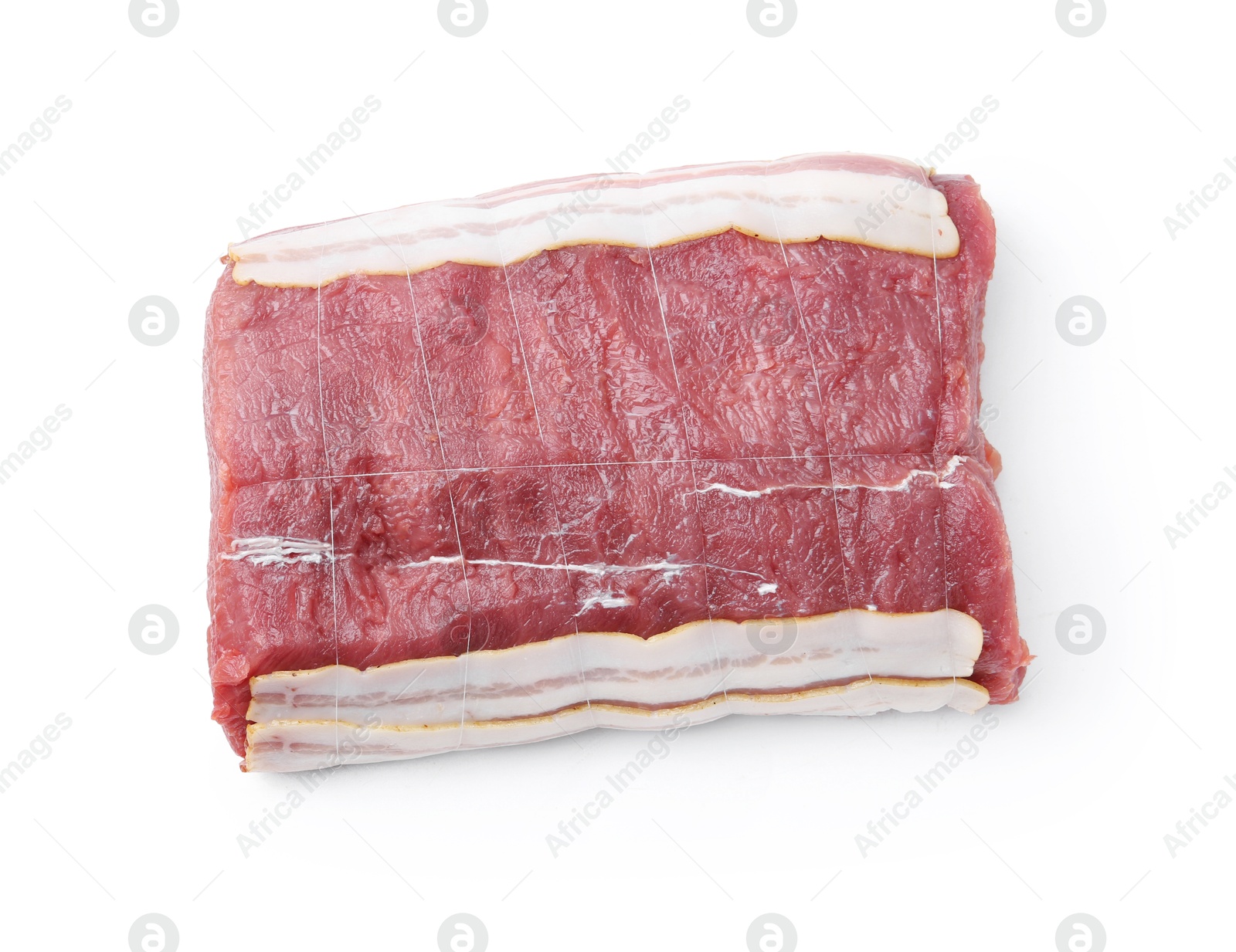 Piece of raw beef meat isolated on white, top view Photo of Piece of raw beef meat isolated on white, top view