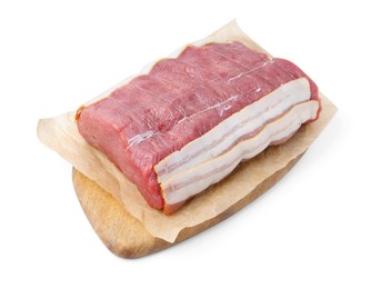 Photo of Piece of raw beef meat isolated on white
