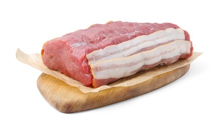 Photo of Piece of raw beef meat isolated on white