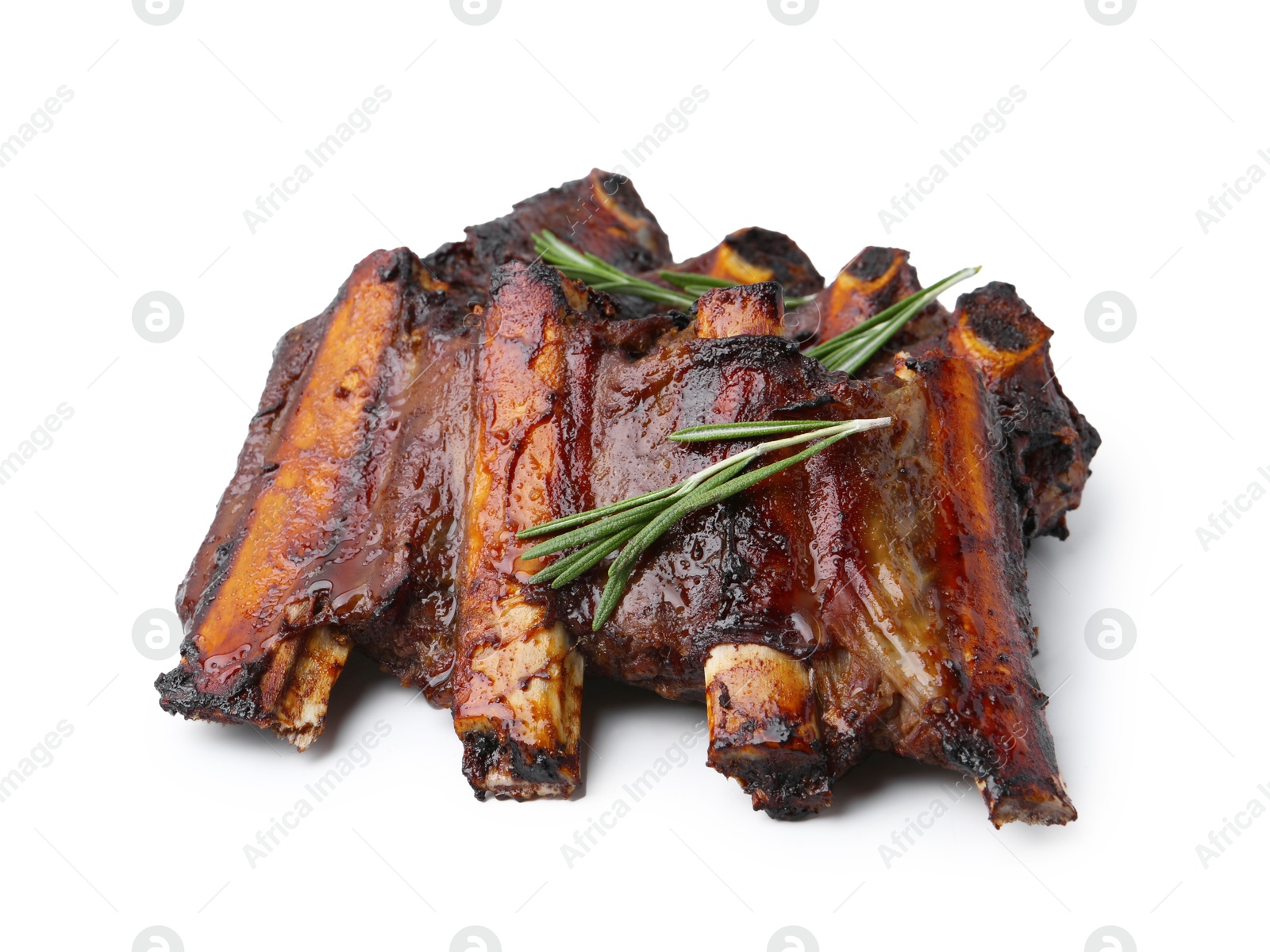 Roasted beef ribs with rosemary isolated on white Photo of Roasted beef ribs with rosemary isolated on white