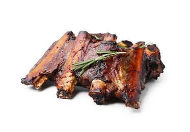 Photo of Roasted beef ribs with rosemary isolated on white