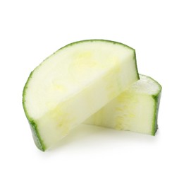 Photo of Pieces of fresh zucchini isolated on white