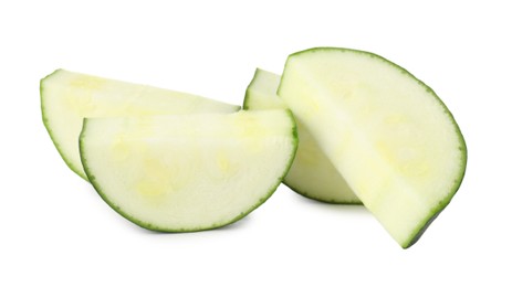 Photo of Pieces of fresh zucchini isolated on white