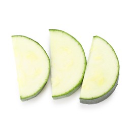 Photo of Pieces of fresh zucchini isolated on white, top view