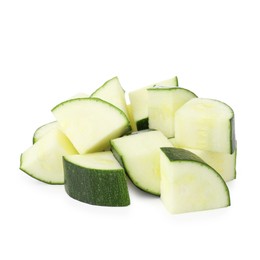 Photo of Pieces of fresh zucchini isolated on white