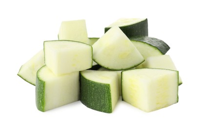 Photo of Pieces of fresh zucchini isolated on white