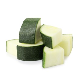 Photo of Pieces of fresh zucchini isolated on white