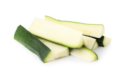 Photo of Pieces of fresh zucchini isolated on white