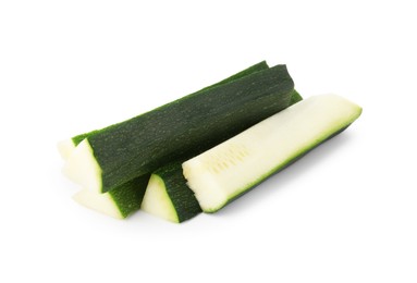 Photo of Pieces of fresh zucchini isolated on white