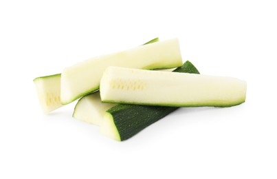 Photo of Pieces of fresh zucchini isolated on white